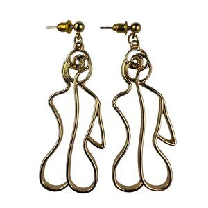 Abstract Gold Tone Sculptural Drop Earrings Fashion Artistic Metal Jewelry